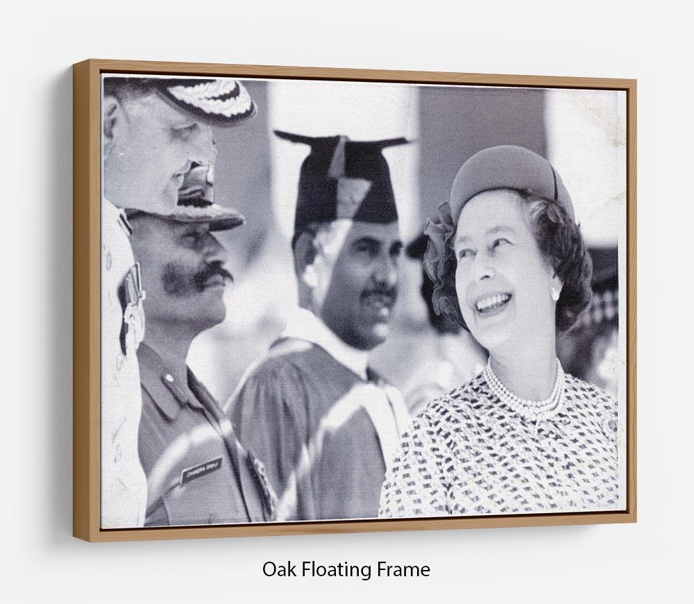 Queen Elizabeth II laughing during her tour of India Floating Frame Canvas