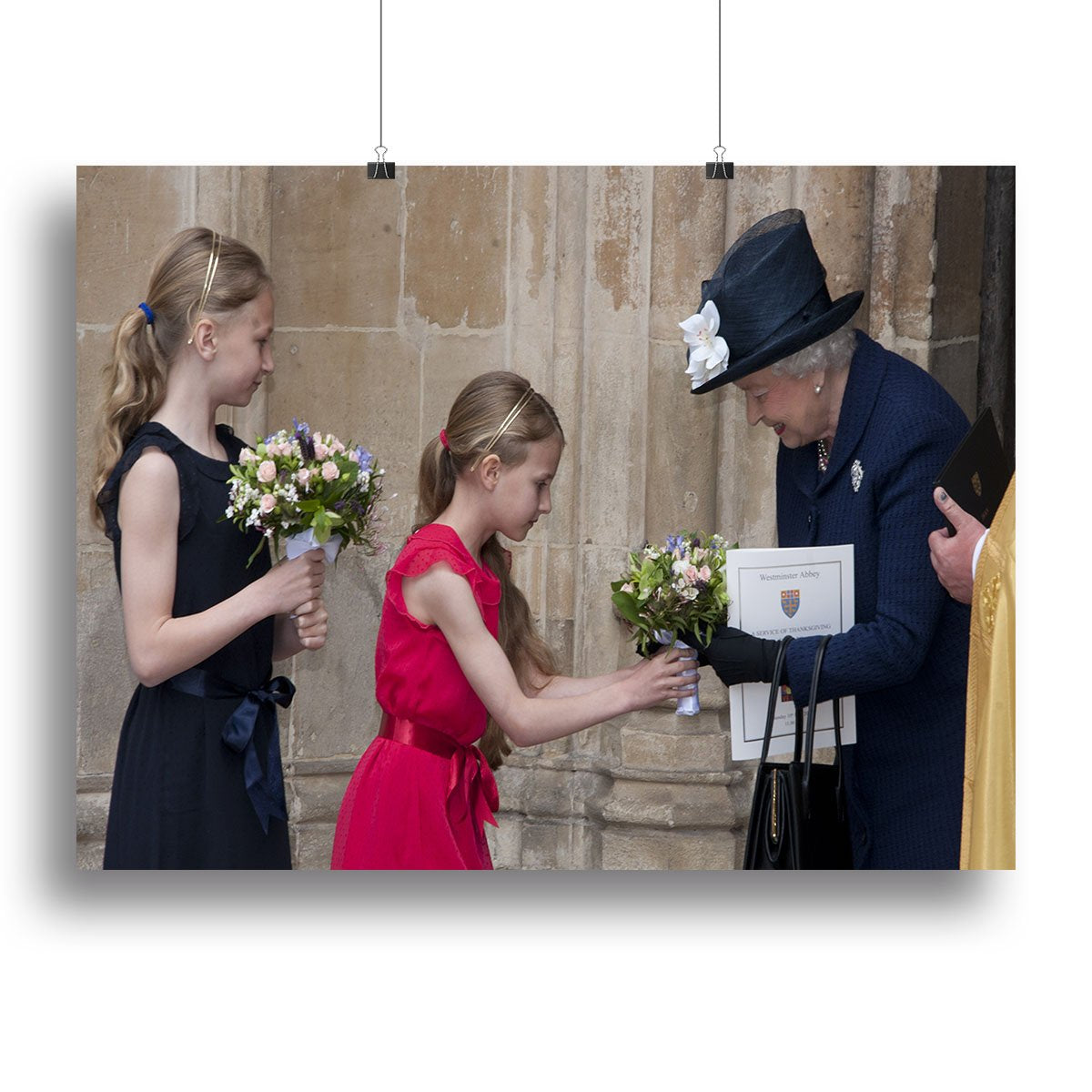 Queen Elizabeth II receiving flowers at a VE Day ceremony Canvas Print or Poster