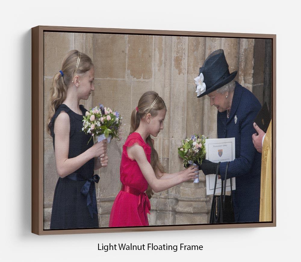 Queen Elizabeth II receiving flowers at a VE Day ceremony Floating Frame Canvas