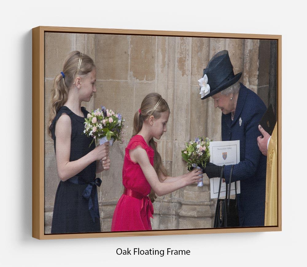 Queen Elizabeth II receiving flowers at a VE Day ceremony Floating Frame Canvas