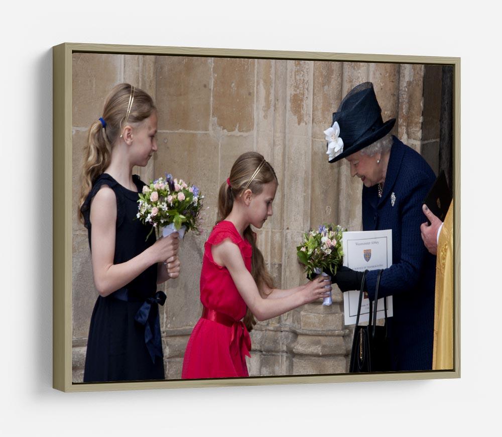 Queen Elizabeth II receiving flowers at a VE Day ceremony HD Metal Print