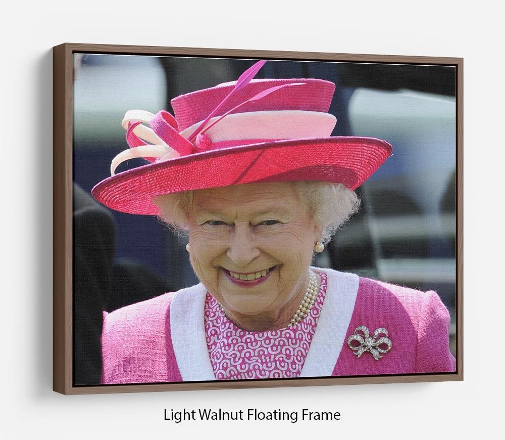 Queen Elizabeth II smiling at the Derby Floating Frame Canvas