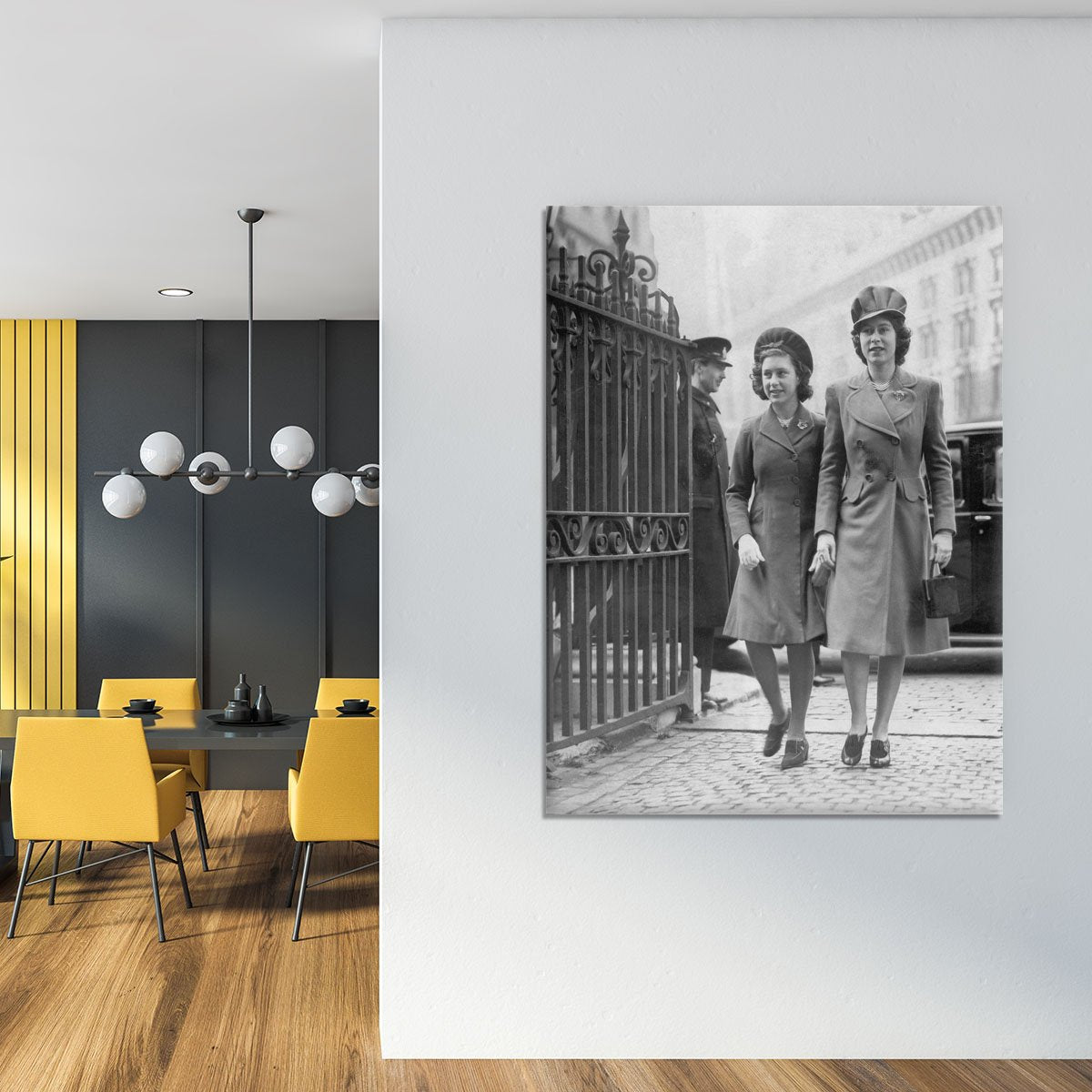 Queen Elizabeth II with Princess Margaret arriving at a wedding Canvas Print or Poster