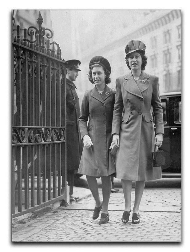 Queen Elizabeth II with Princess Margaret arriving at a wedding Canvas Print or Poster  - Canvas Art Rocks - 1