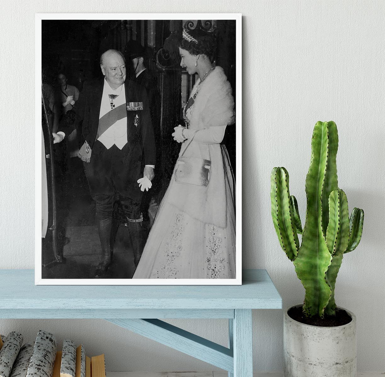 Queen Elizabeth II with Winston Churchill at Downing Street Framed Print - Canvas Art Rocks -6
