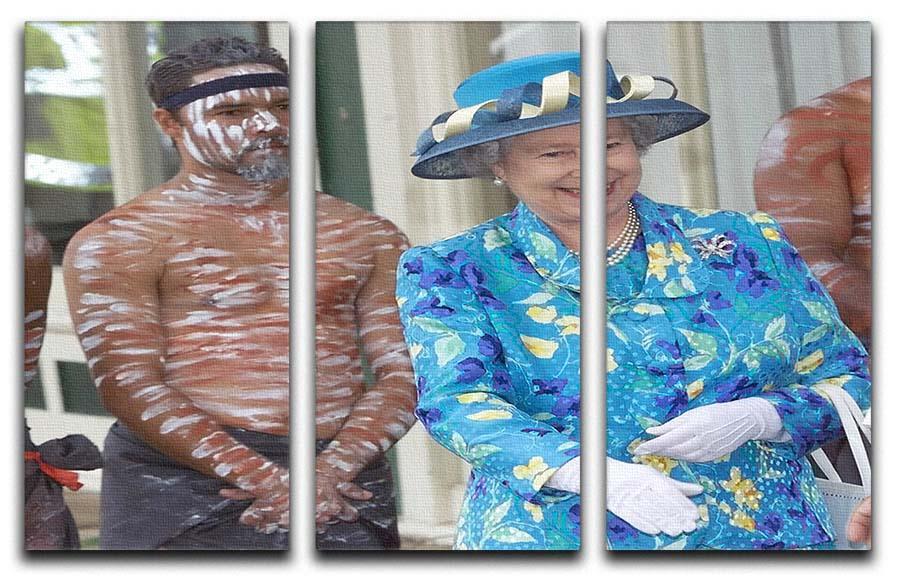 Queen Elizabeth II with an Aboriginal dancer in Australia 3 Split Panel Canvas Print - Canvas Art Rocks - 1