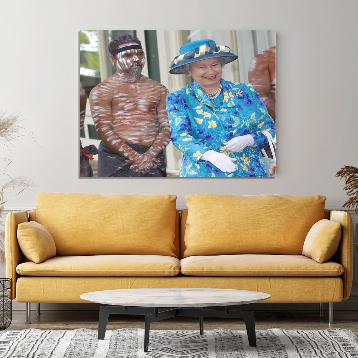 Queen Elizabeth II with an Aboriginal dancer in Australia Canvas Print or Poster