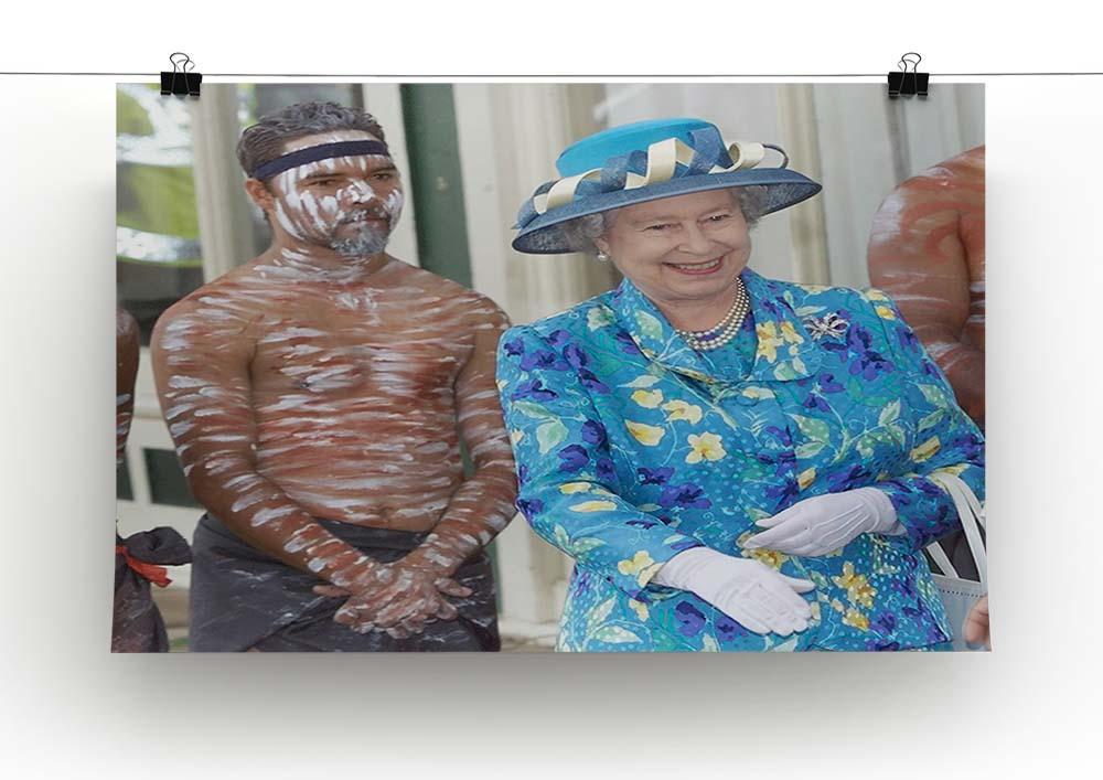 Queen Elizabeth II with an Aboriginal dancer in Australia Canvas Print or Poster - Canvas Art Rocks - 2