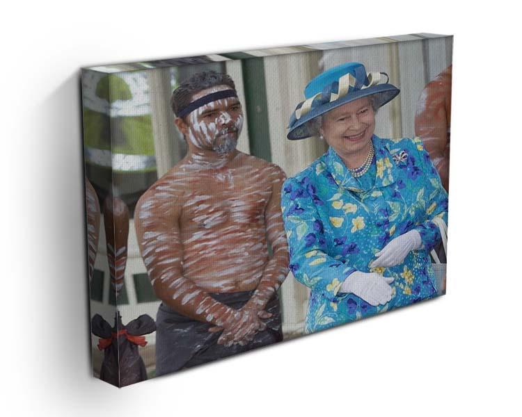 Queen Elizabeth II with an Aboriginal dancer in Australia Canvas Print or Poster - Canvas Art Rocks - 3