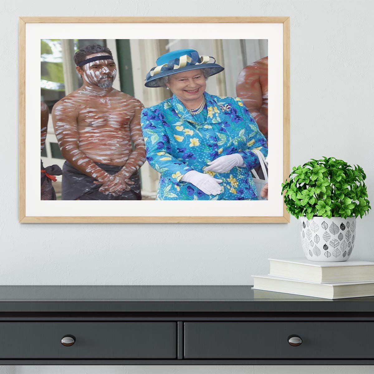 Queen Elizabeth II with an Aboriginal dancer in Australia Framed Print - Canvas Art Rocks - 3