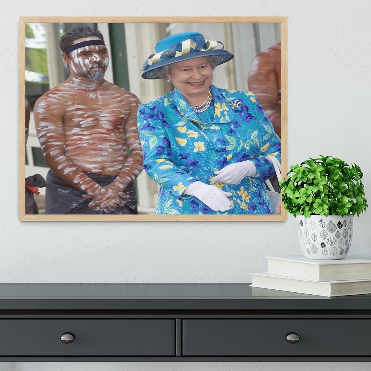 Queen Elizabeth II with an Aboriginal dancer in Australia Framed Print - Canvas Art Rocks - 4