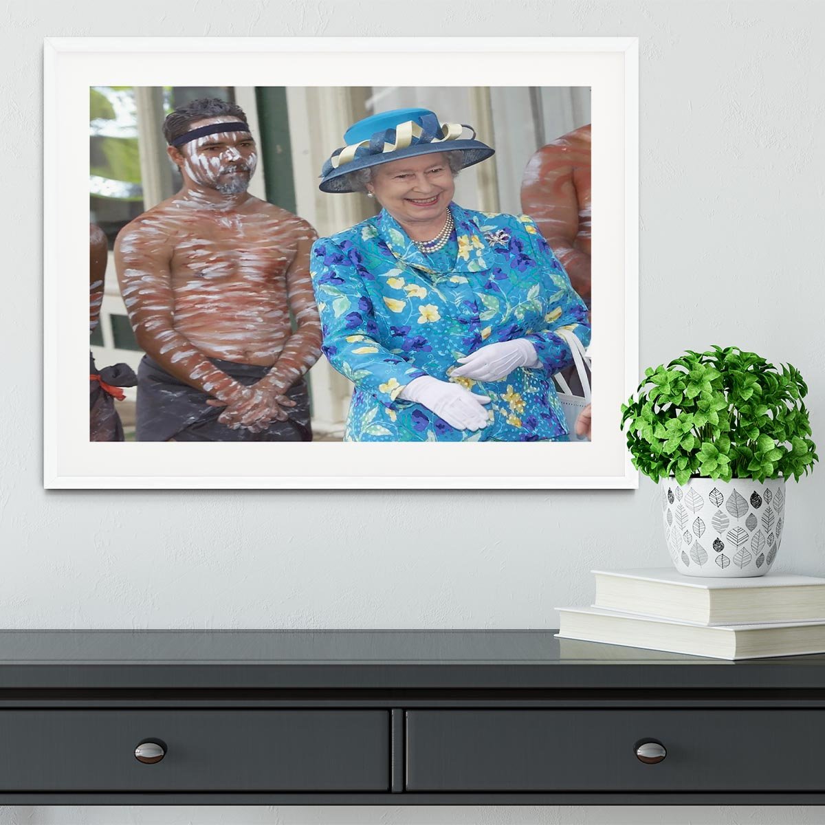 Queen Elizabeth II with an Aboriginal dancer in Australia Framed Print - Canvas Art Rocks - 5