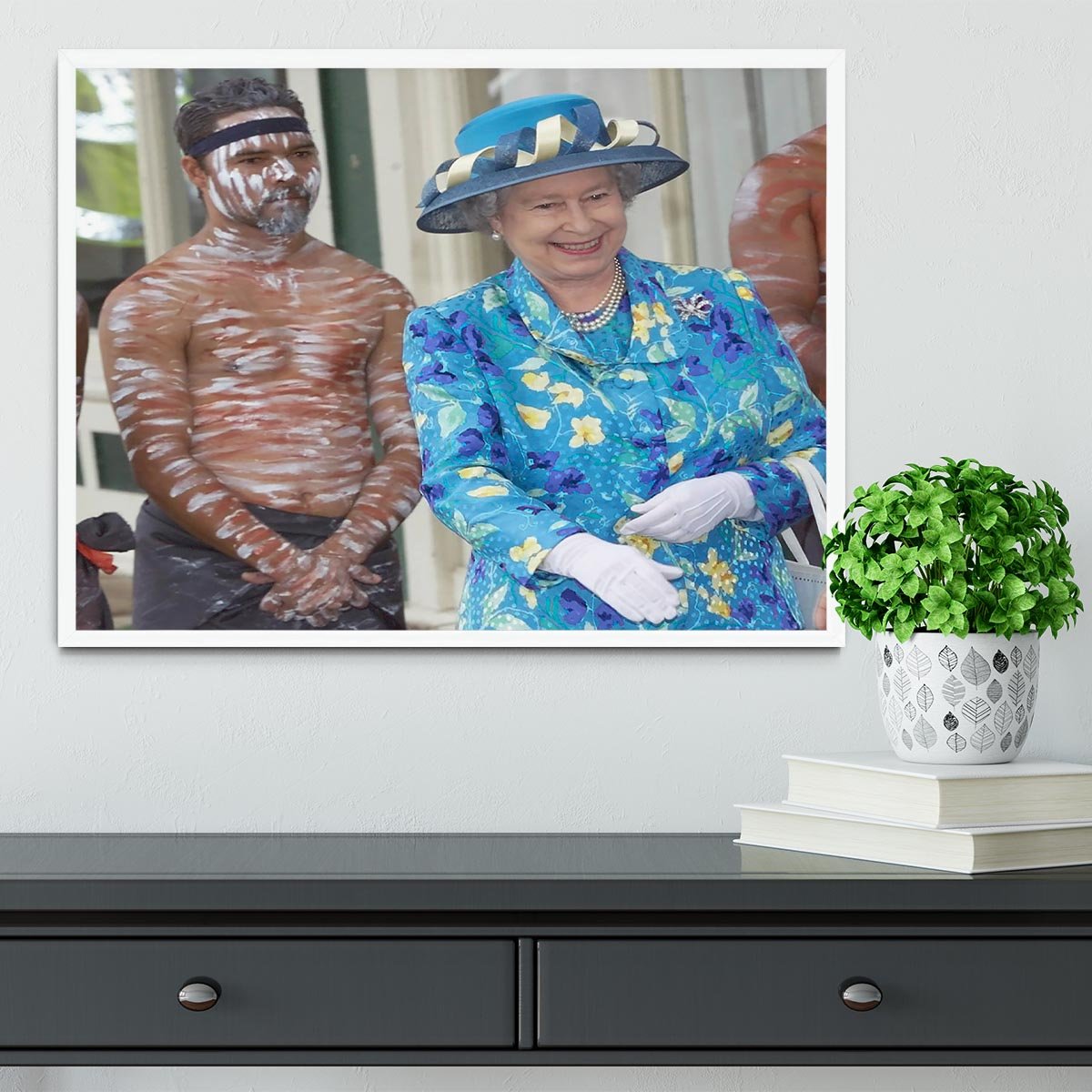 Queen Elizabeth II with an Aboriginal dancer in Australia Framed Print - Canvas Art Rocks -6