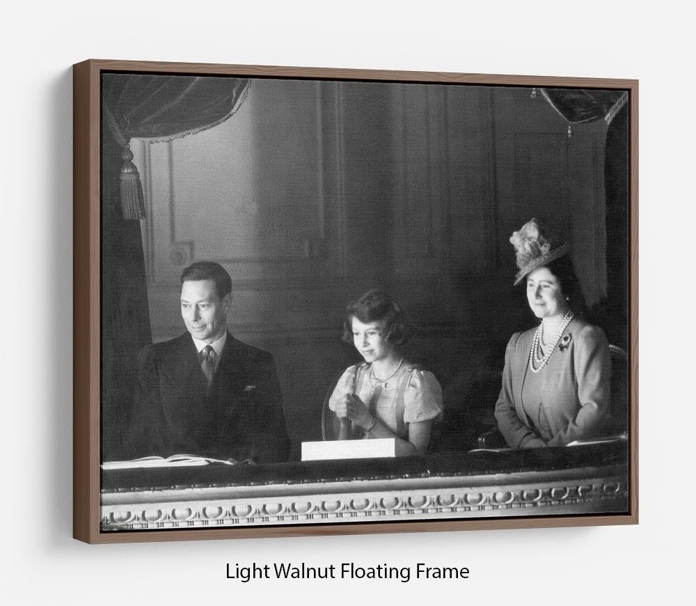 Queen Elizabeth II with her parents entranced viewing the stage Floating Frame Canvas