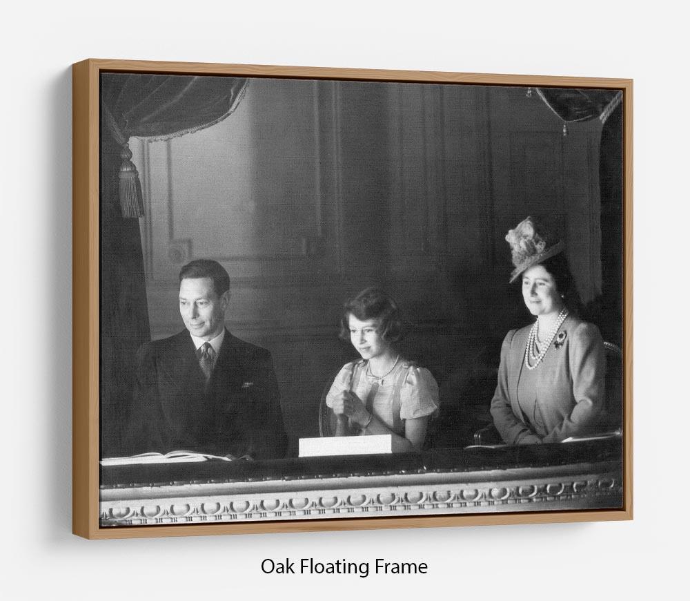 Queen Elizabeth II with her parents entranced viewing the stage Floating Frame Canvas