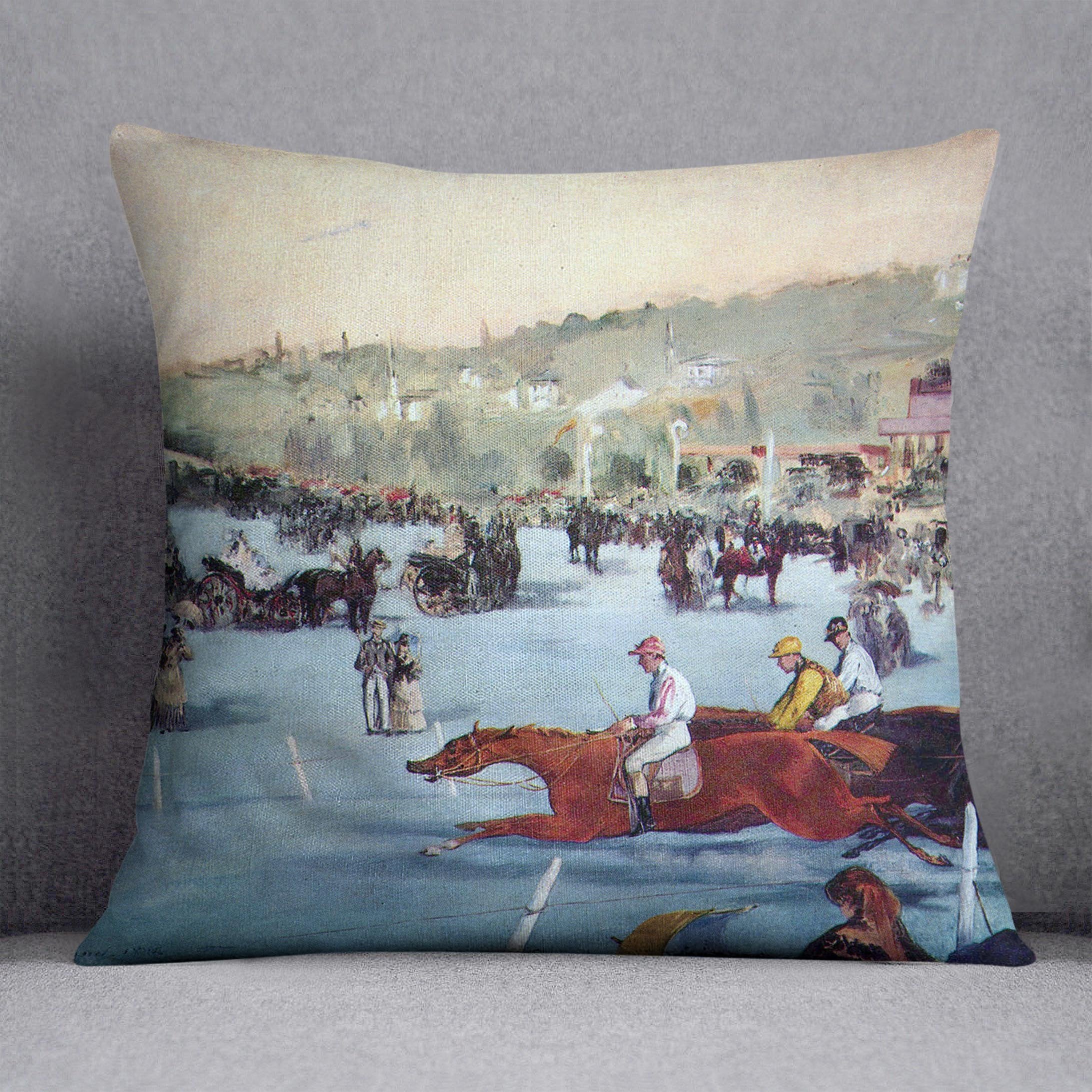 Races at the Bois de Boulogne by Manet Throw Pillow