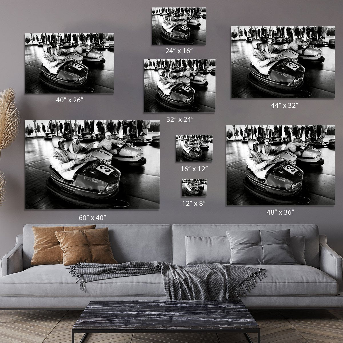 Racing drivers on the dodgems Canvas Print or Poster