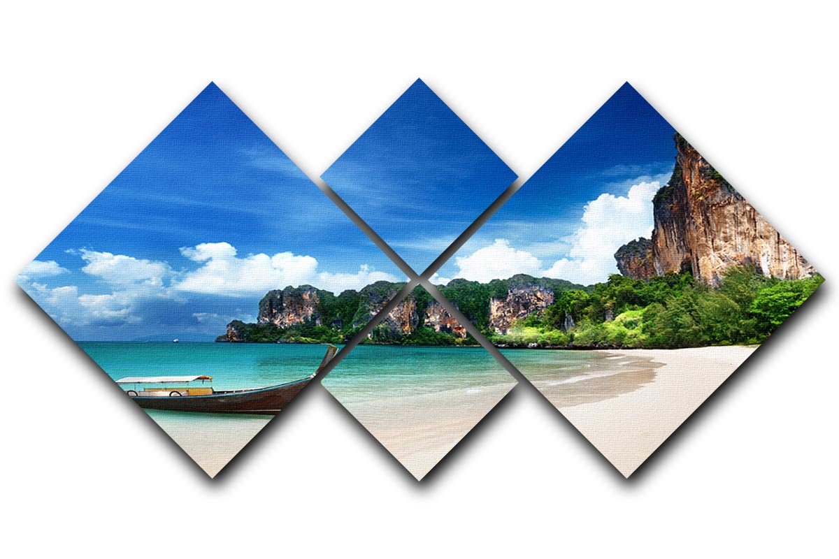Railay beach in Krabi Thailand 4 Square Multi Panel Canvas - Canvas Art Rocks - 1