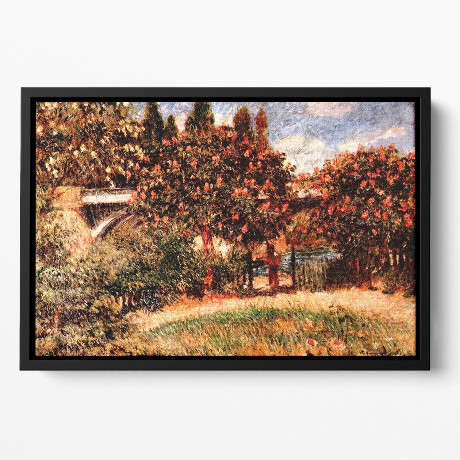 Railway bridge of Chatou by Renoir Floating Framed Canvas