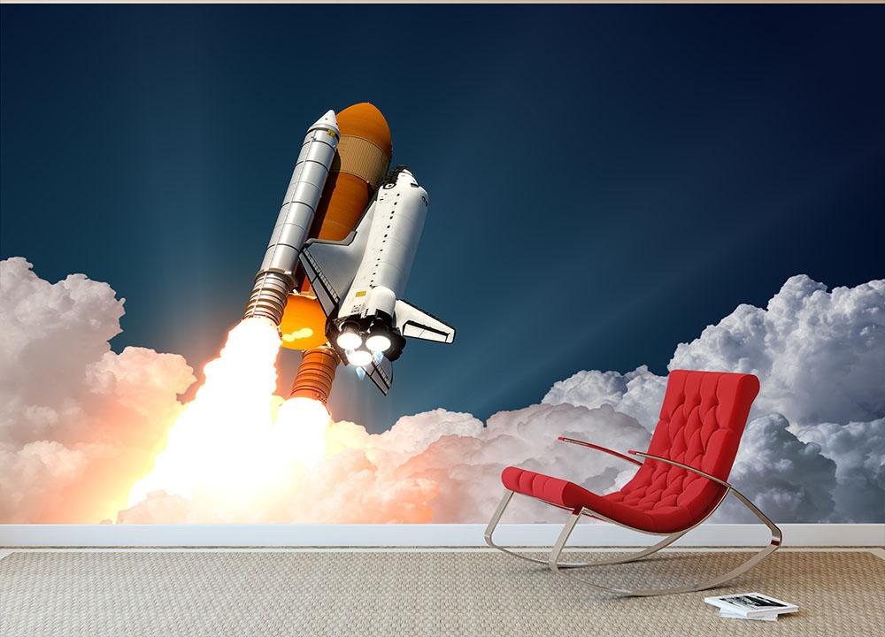 Realistic 3d Scene Of Space Shuttle Wall Mural Wallpaper | Canvas Art Rocks