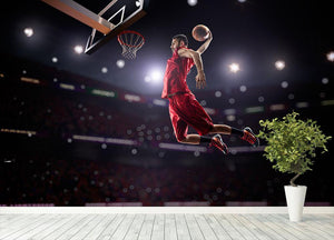 Red Basketball player in action Wall Mural Wallpaper - Canvas Art Rocks - 4