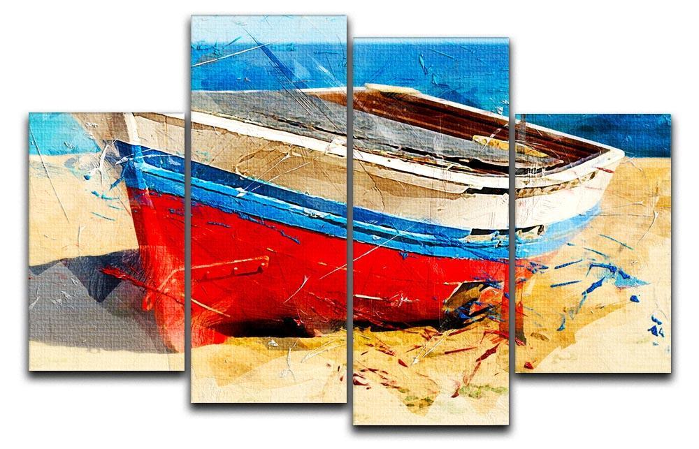Red Boat 4 Split Panel Canvas  - Canvas Art Rocks - 1