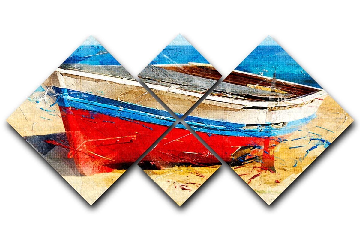 Red Boat 4 Square Multi Panel Canvas  - Canvas Art Rocks - 1