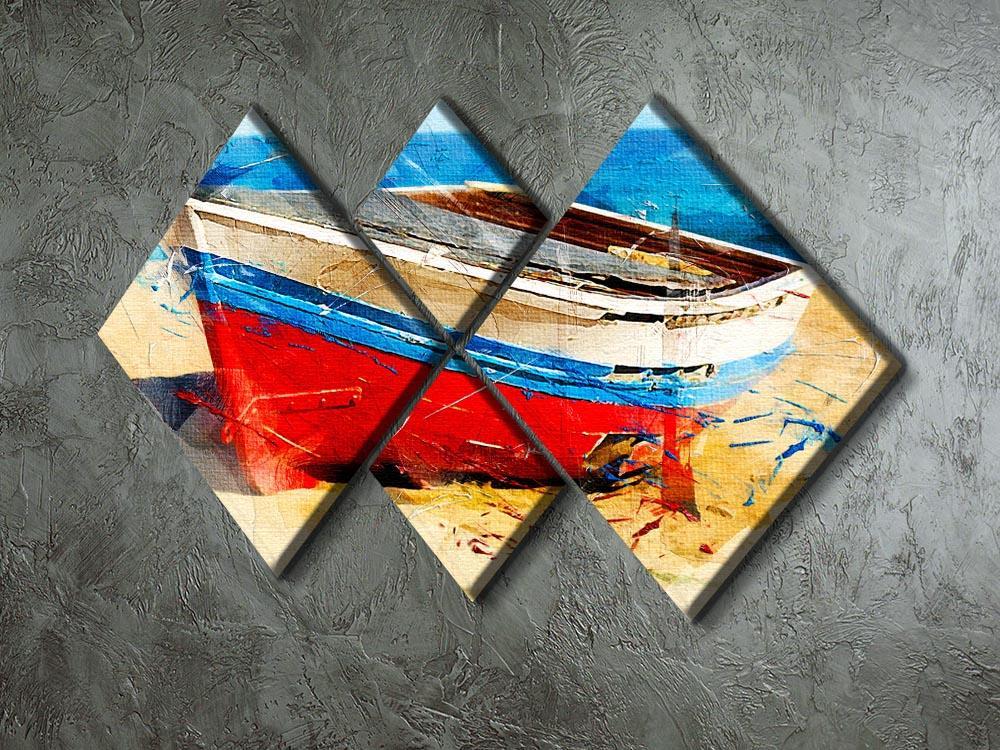 Red Boat 4 Square Multi Panel Canvas - Canvas Art Rocks - 2