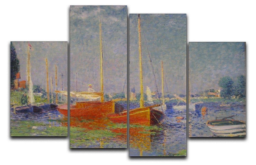 Red Boats at Argenteuil by Monet 4 Split Panel Canvas  - Canvas Art Rocks - 1