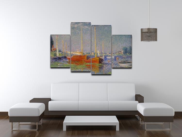 Red Boats at Argenteuil by Monet 4 Split Panel Canvas - Canvas Art Rocks - 3