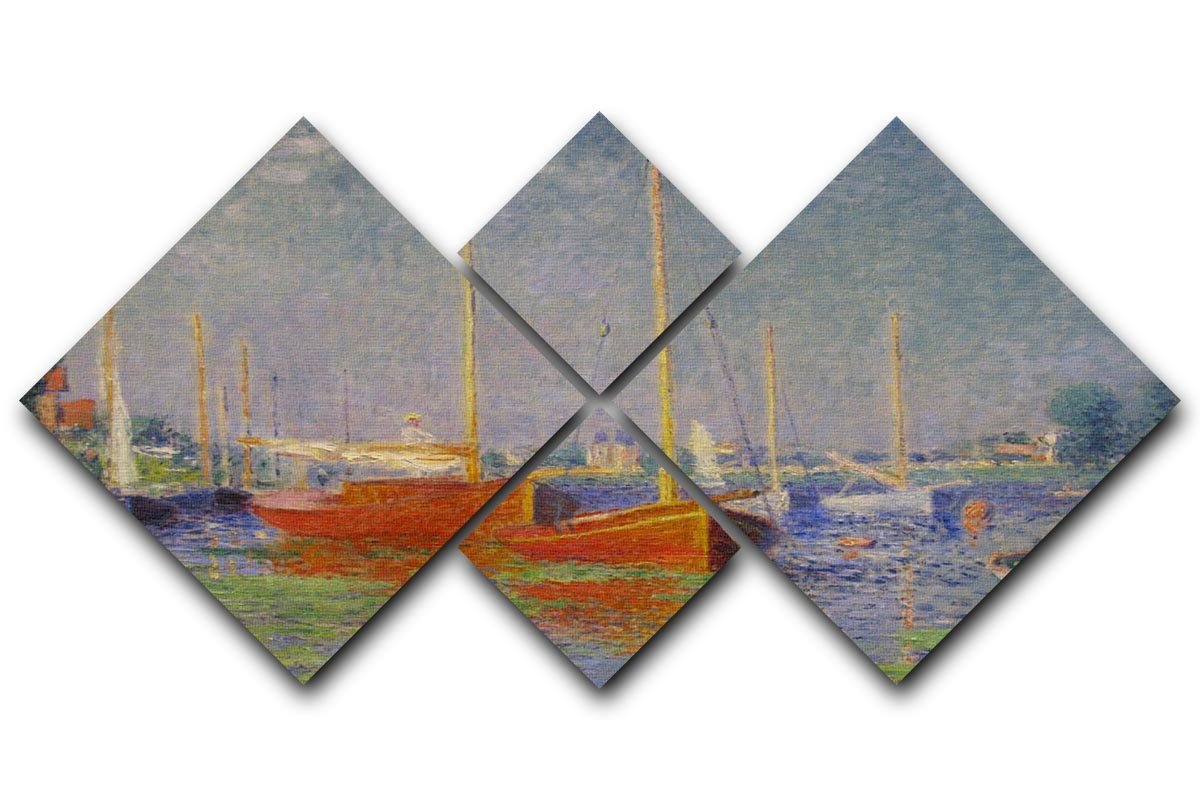 Red Boats at Argenteuil by Monet 4 Square Multi Panel Canvas  - Canvas Art Rocks - 1