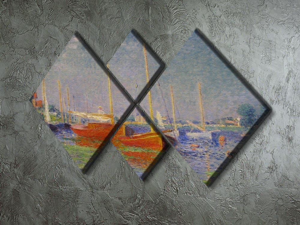 Red Boats at Argenteuil by Monet 4 Square Multi Panel Canvas - Canvas Art Rocks - 2