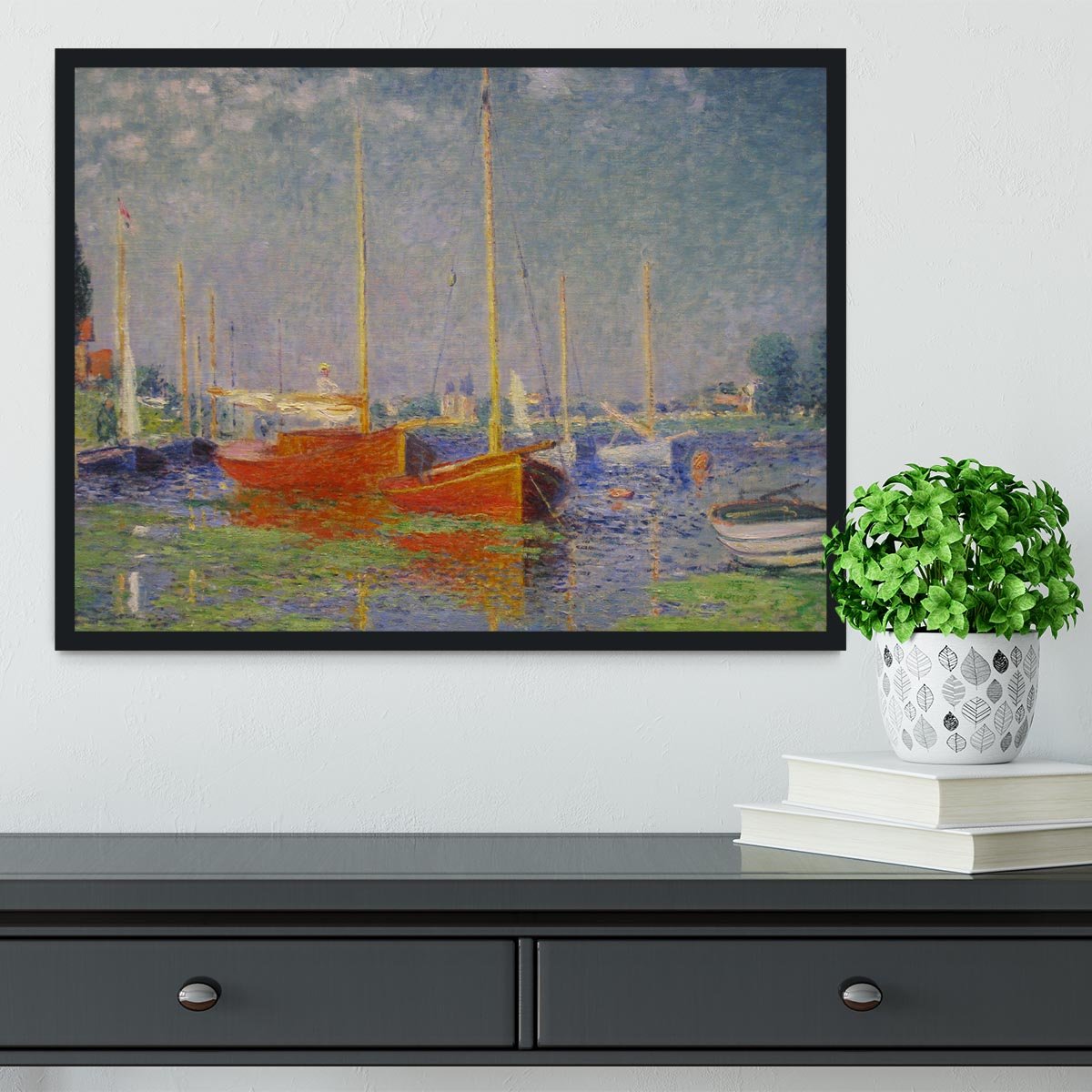 Red Boats at Argenteuil by Monet Framed Print - Canvas Art Rocks - 2