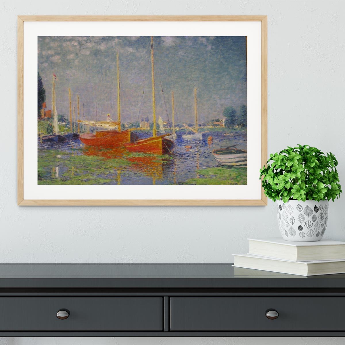 Red Boats at Argenteuil by Monet Framed Print - Canvas Art Rocks - 3