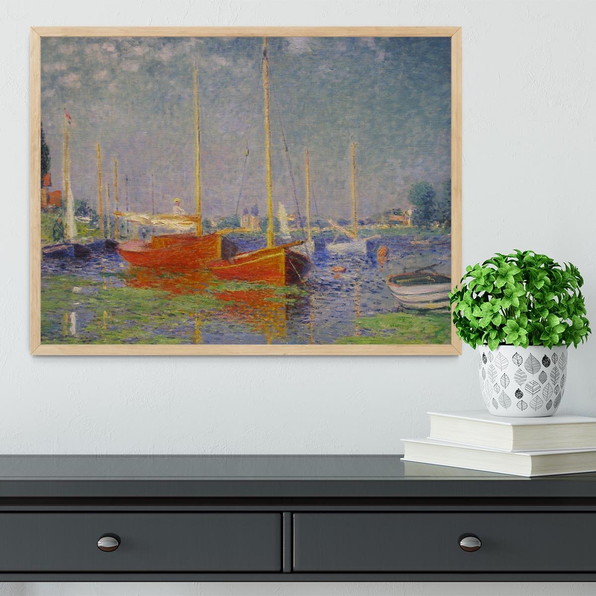 Red Boats at Argenteuil by Monet Framed Print - Canvas Art Rocks - 4