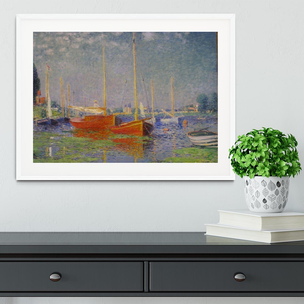 Red Boats at Argenteuil by Monet Framed Print - Canvas Art Rocks - 5