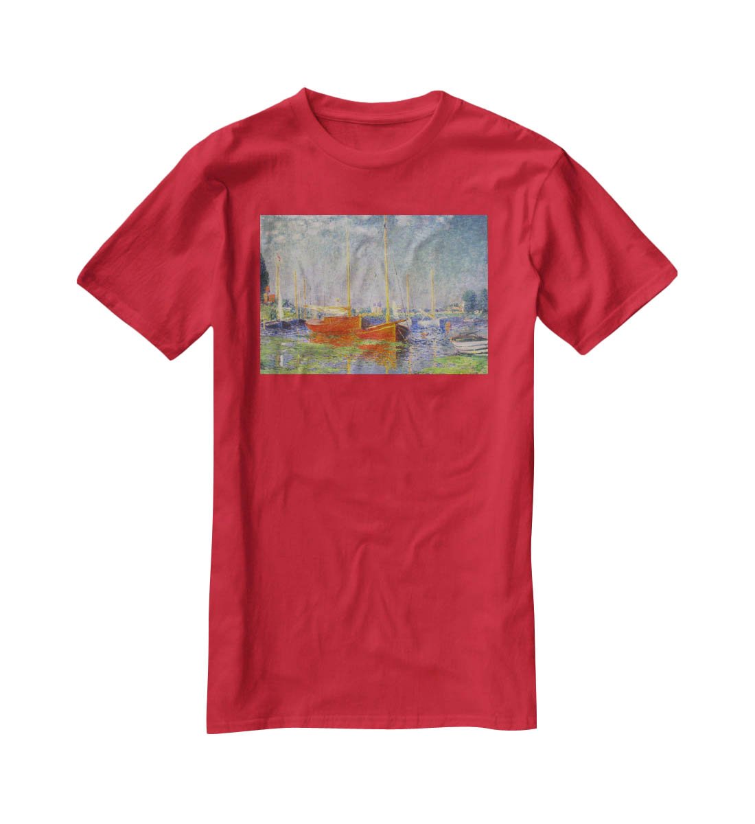 Red Boats at Argenteuil by Monet T-Shirt - Canvas Art Rocks - 4