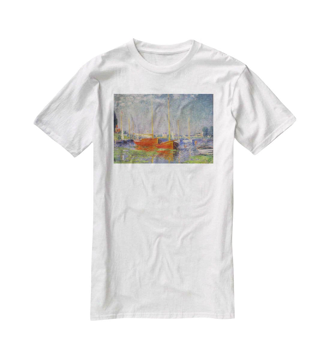 Red Boats at Argenteuil by Monet T-Shirt - Canvas Art Rocks - 5