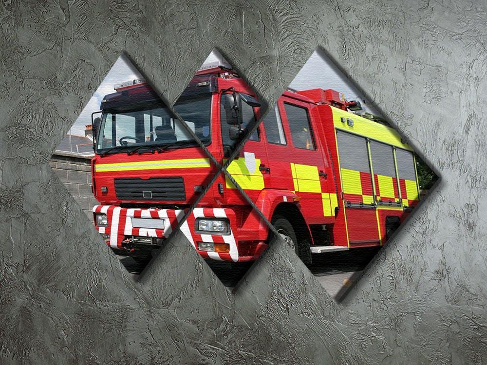 Red British fire engine 4 Square Multi Panel Canvas  - Canvas Art Rocks - 2