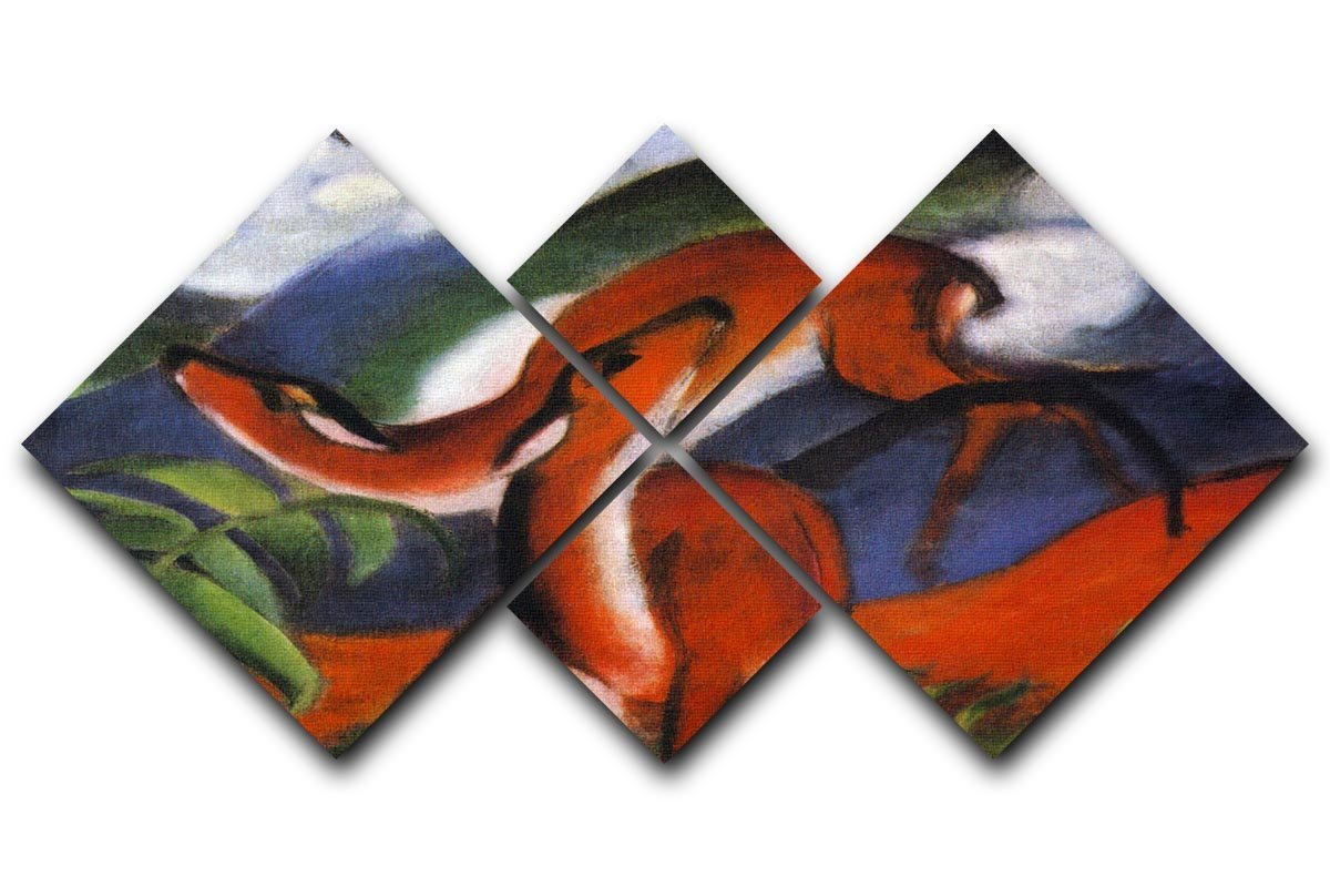 Red Deer II by Franz Marc 4 Square Multi Panel Canvas  - Canvas Art Rocks - 1