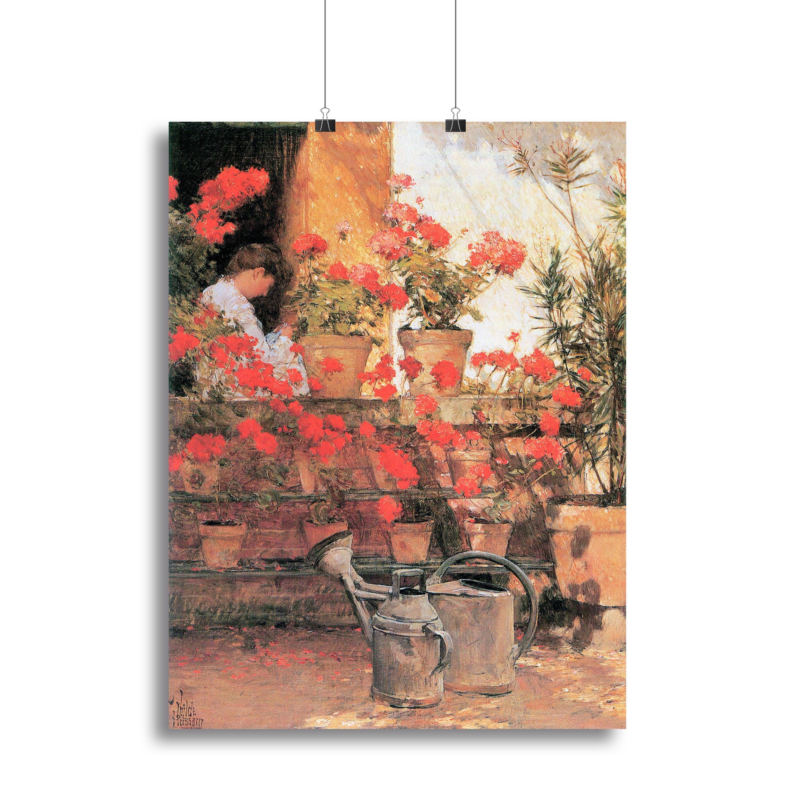 Red Geraniums by Hassam Canvas Print or Poster
