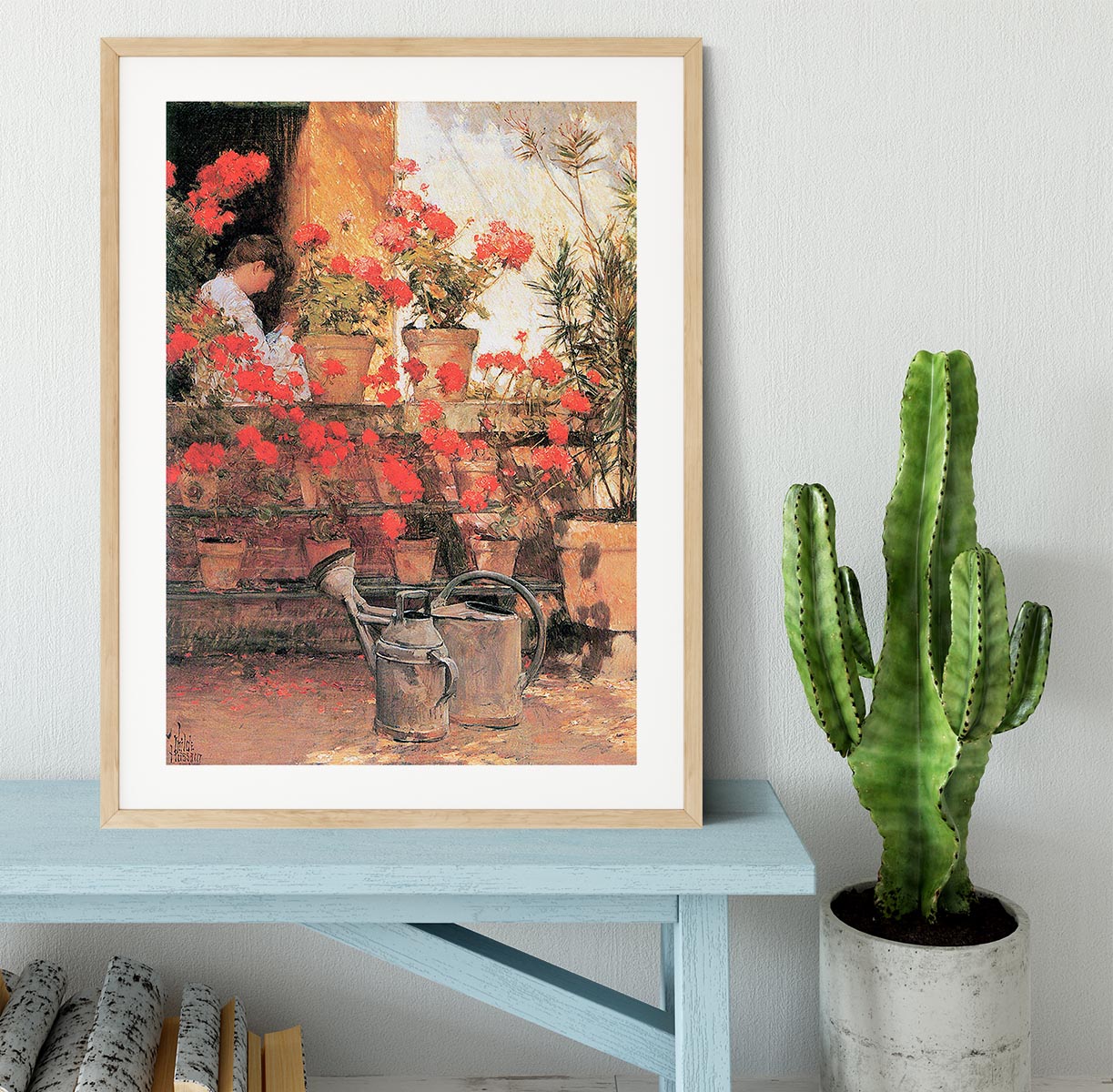 Red Geraniums by Hassam Framed Print - Canvas Art Rocks - 3
