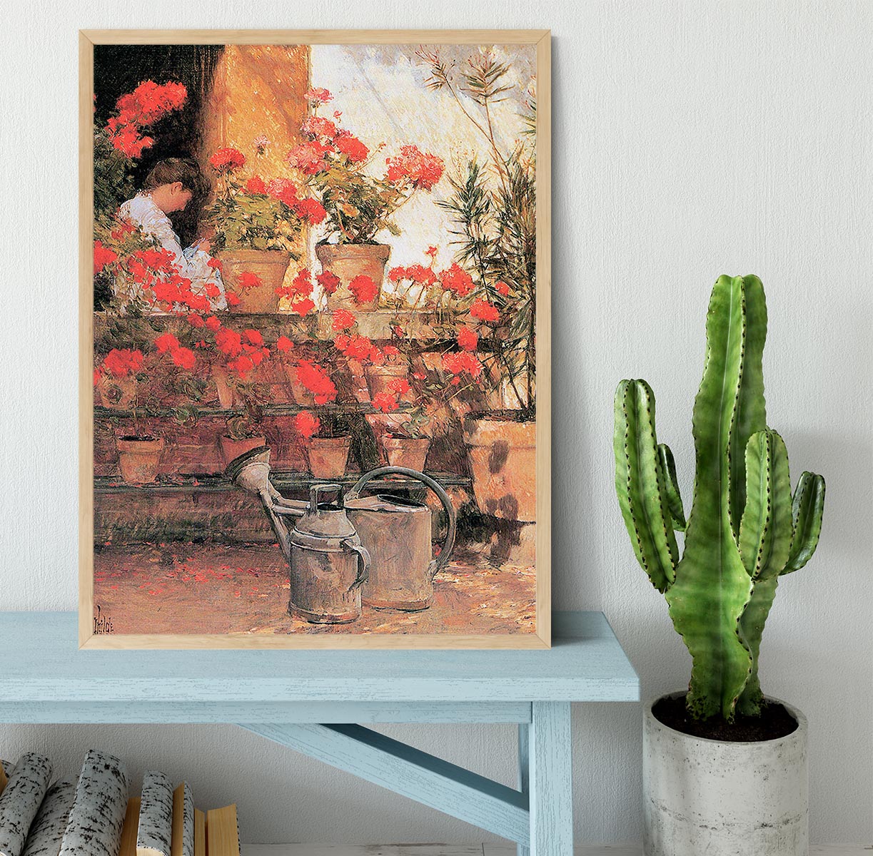 Red Geraniums by Hassam Framed Print - Canvas Art Rocks - 4