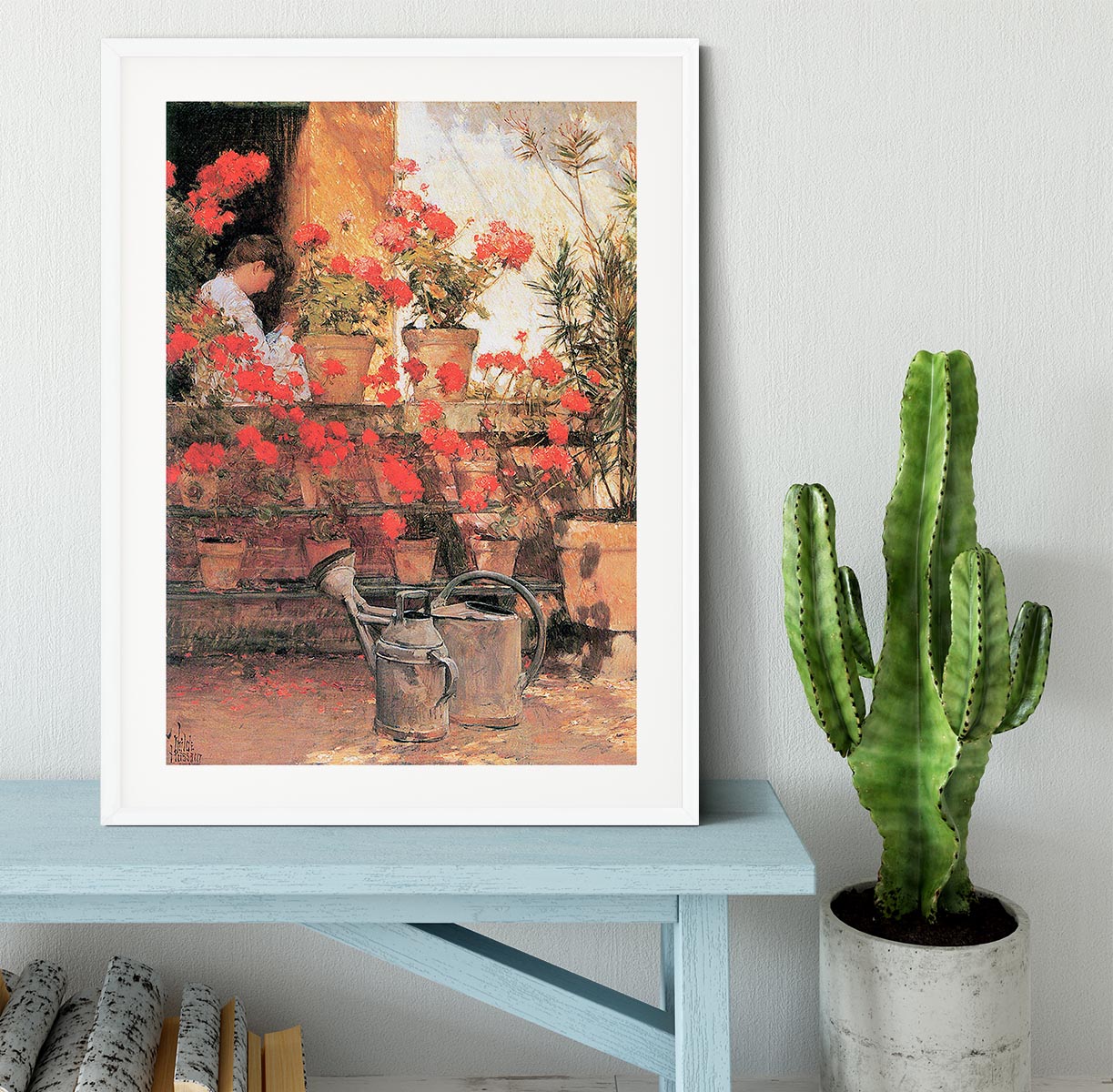 Red Geraniums by Hassam Framed Print - Canvas Art Rocks - 5