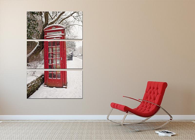 Red Telephone Box in the Snow 3 Split Panel Canvas Print - Canvas Art Rocks - 2