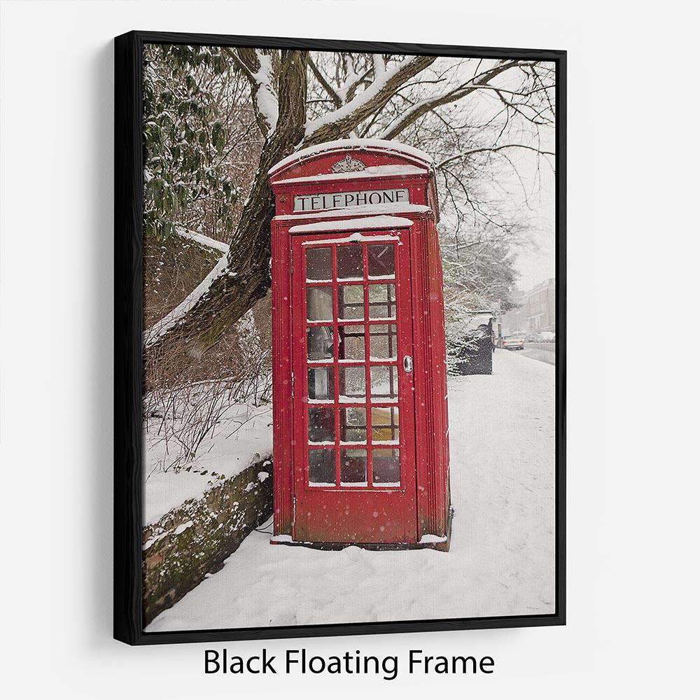 Red Telephone Box in the Snow Floating Frame Canvas - Canvas Art Rocks - 1