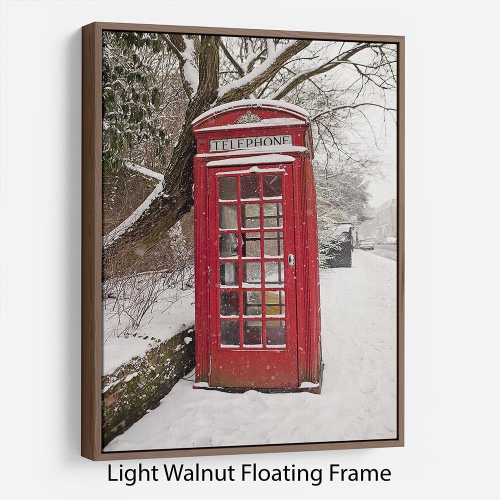 Red Telephone Box in the Snow Floating Frame Canvas - Canvas Art Rocks 7