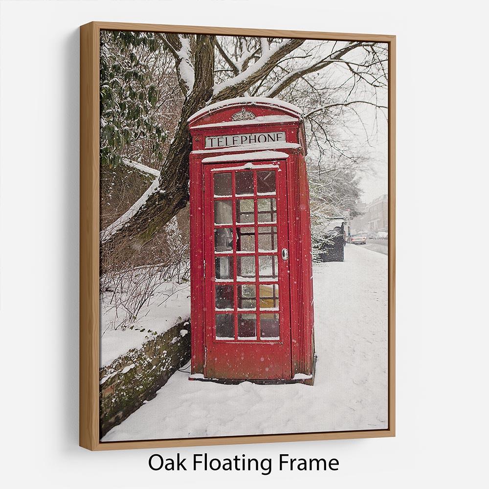 Red Telephone Box in the Snow Floating Frame Canvas - Canvas Art Rocks - 9