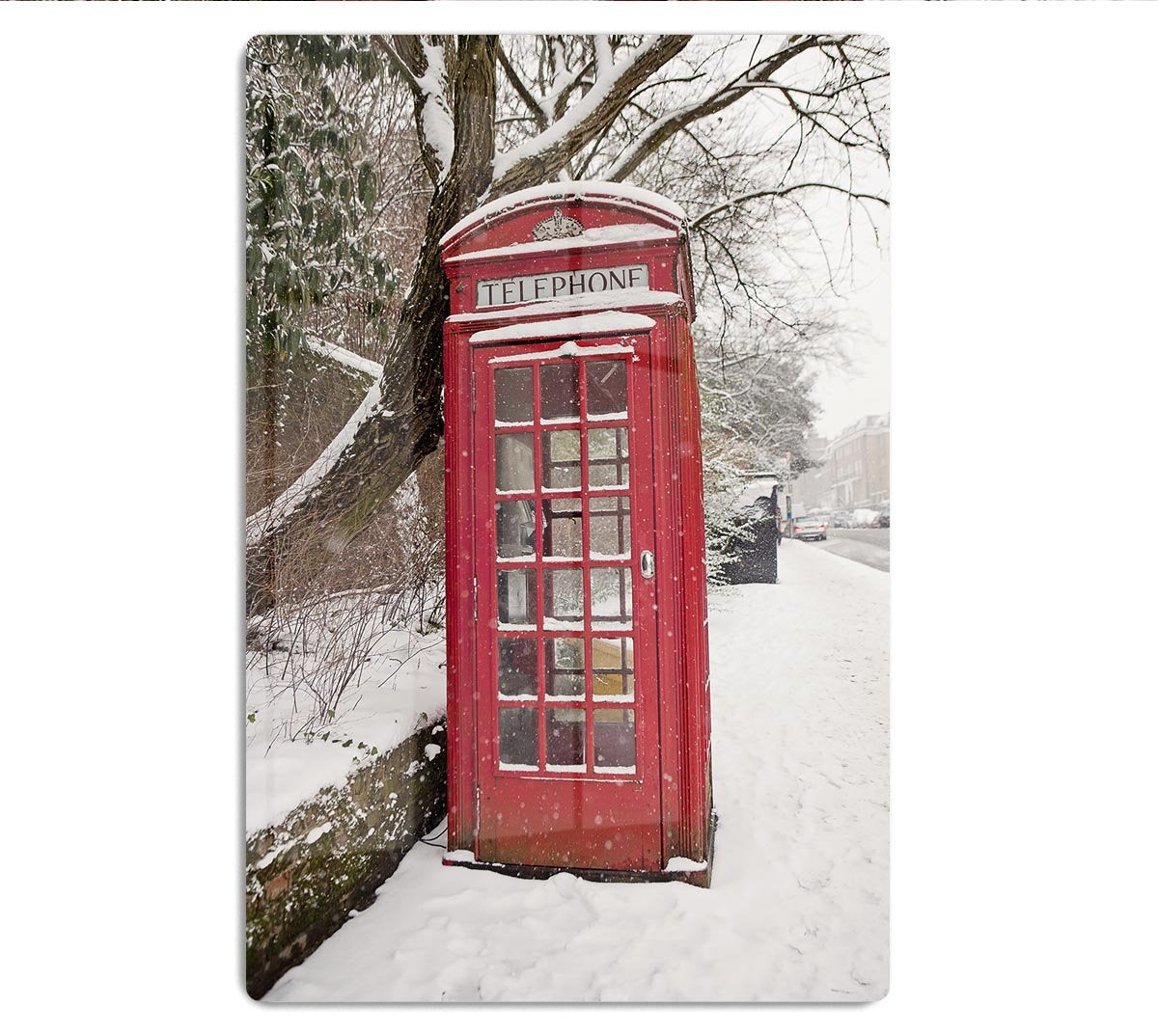 Red Telephone Box in the Snow HD Metal Print - Canvas Art Rocks - 1