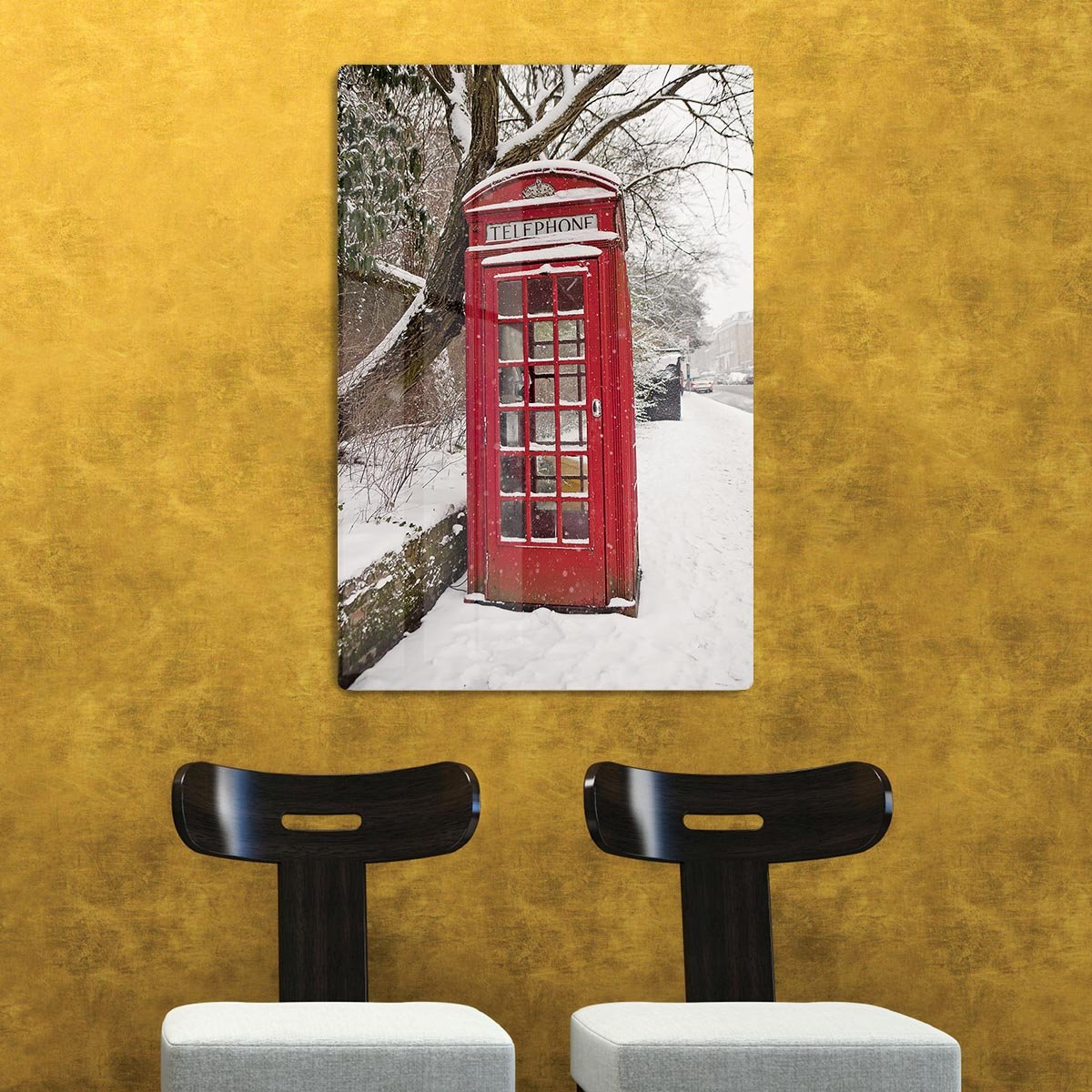 Red Telephone Box in the Snow HD Metal Print - Canvas Art Rocks - 2